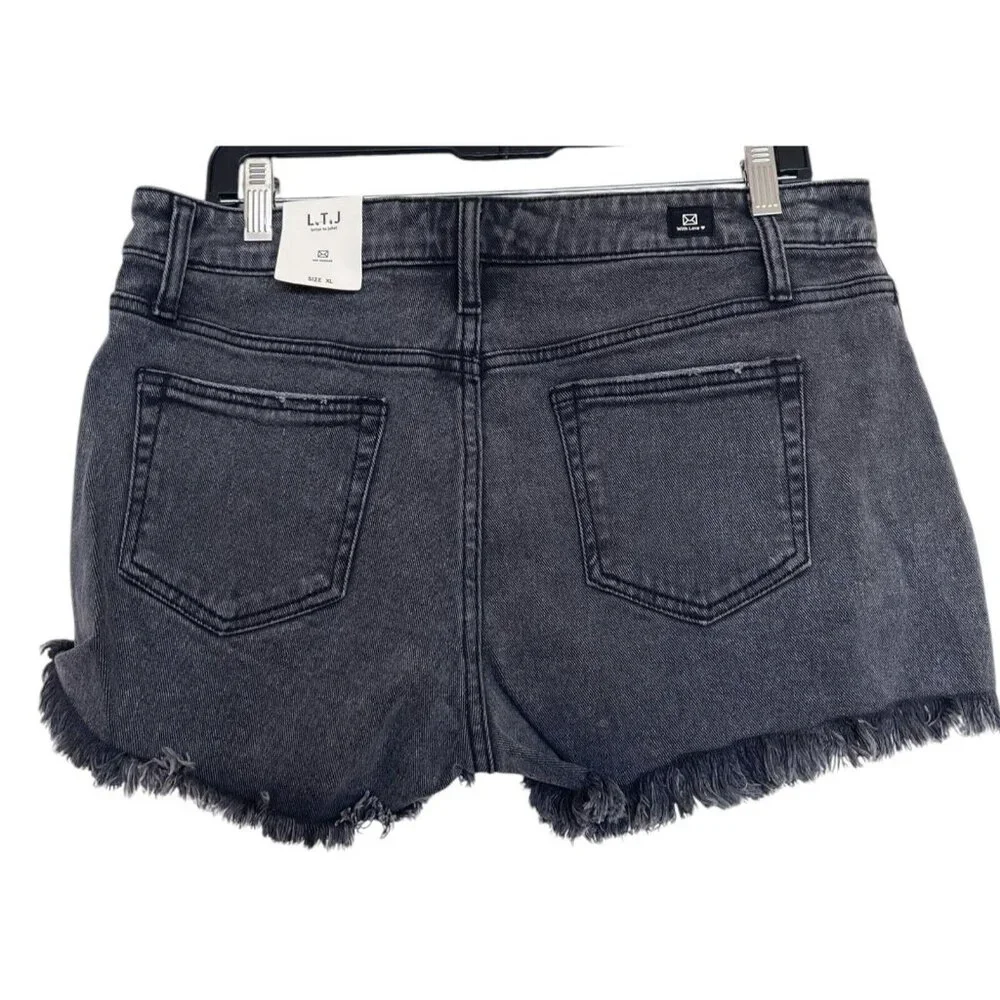 Letter to Juliet Shorts Womens Size XL Extra Large Charcoal‎ Distressed Denim